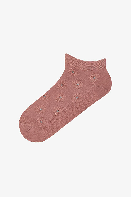 3 Çift Pamuklu Kabartma Çiçek Desenli Patik Çorap - 2
