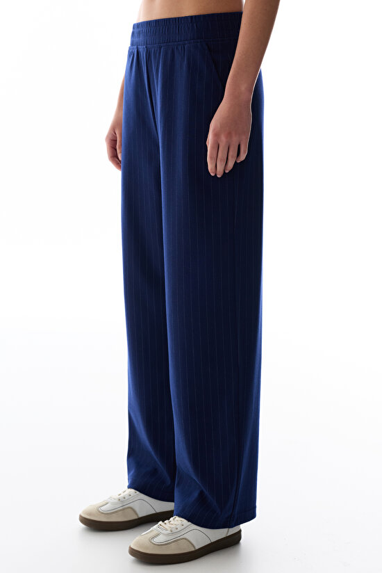 Navy Stripe Chic Striped High Waist Trousers - 1