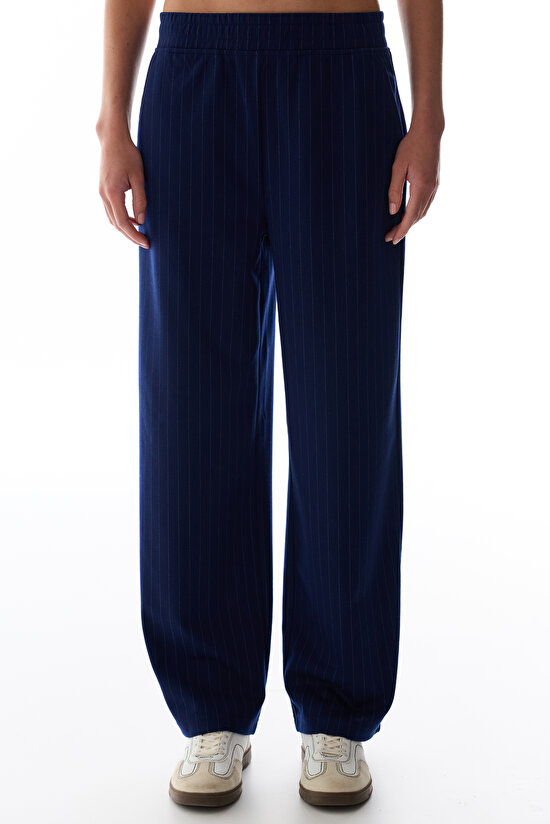 Navy Stripe Chic Striped High Waist Trousers - 2