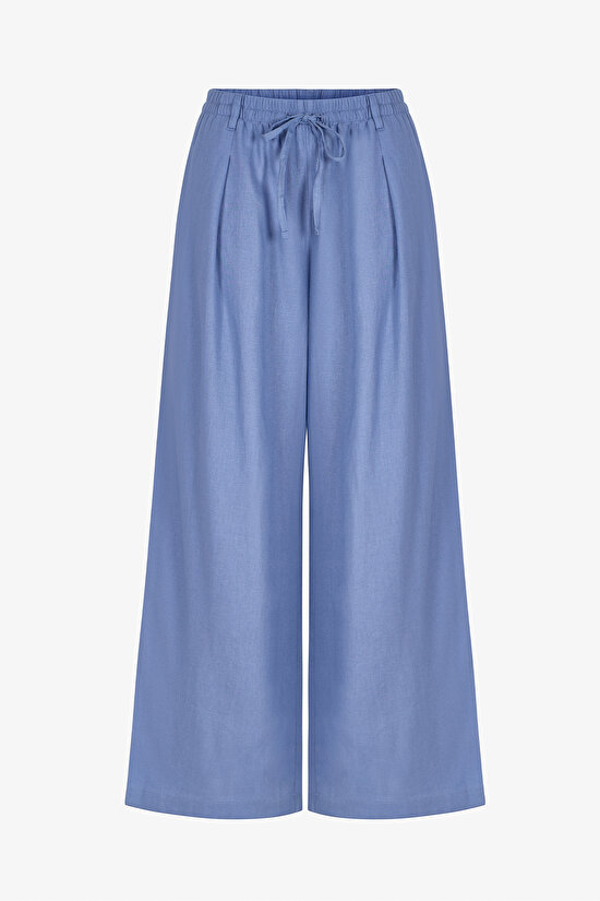 Koyu Mavi Linen Pantolon - 1