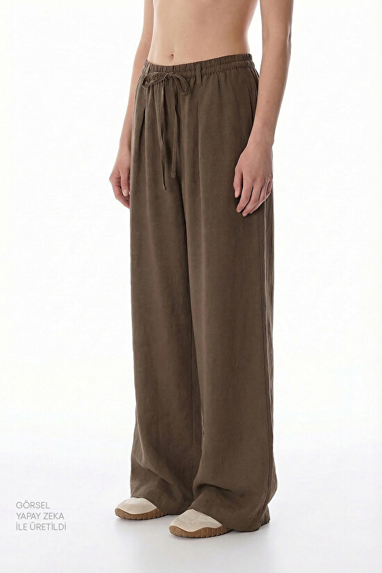 Khaki Linen High-Waisted Pants - 2