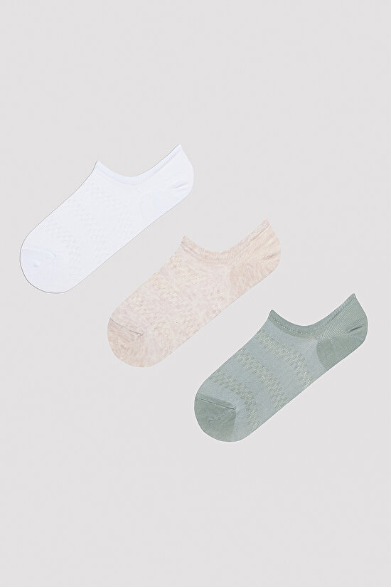 Soft Color Jacquard Beyaz-Mint 3lü Sneaker Çorap - 1