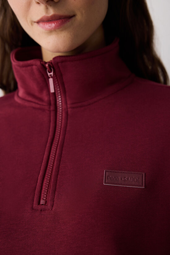 Bordo Yarım Fermuarlı Maura Sweatshirt - Saude Koleksiyonu Bordo Yarım Fermuarlı Maura Sweatshirt - Saude Koleksiyonu - 3