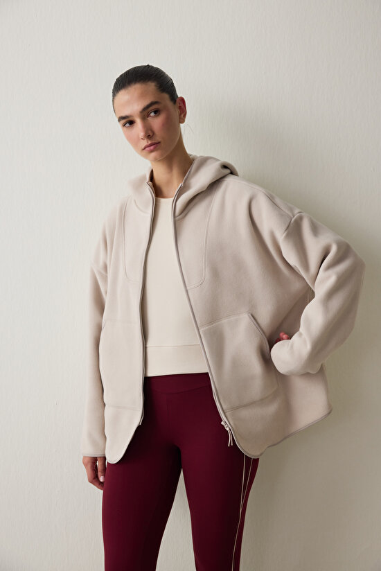 Beige Thermal Effect Oversized (Loose Fit) Polar Jacket - 3