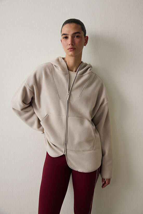 Beige Thermal Effect Oversized (Loose Fit) Polar Jacket - 4