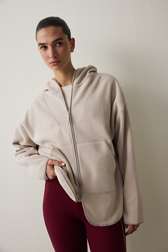 Beige Thermal Effect Oversized (Loose Fit) Polar Jacket - 5