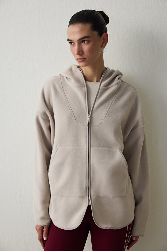 Beige Thermal Effect Oversized (Loose Fit) Polar Jacket - 6