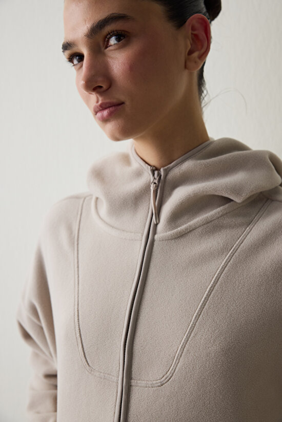 Beige Thermal Effect Oversized (Loose Fit) Polar Jacket - 7