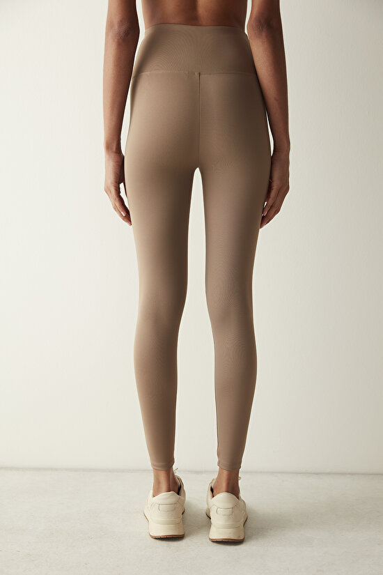 Açık Kahverengi  Yüksek Bel Smooth Feel Bilek Boy Tayt - 6