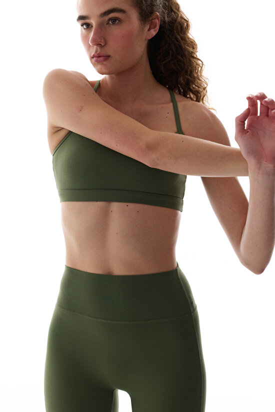 LYCRA Koyu Yeşil Cream Hafif Destek Çıkarılabilir Pedli Racerback Spor Sütyeni - 3