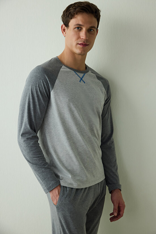 Antrasit Erkek Uzun Kollu Pamuklu Pijama Takımı - 7