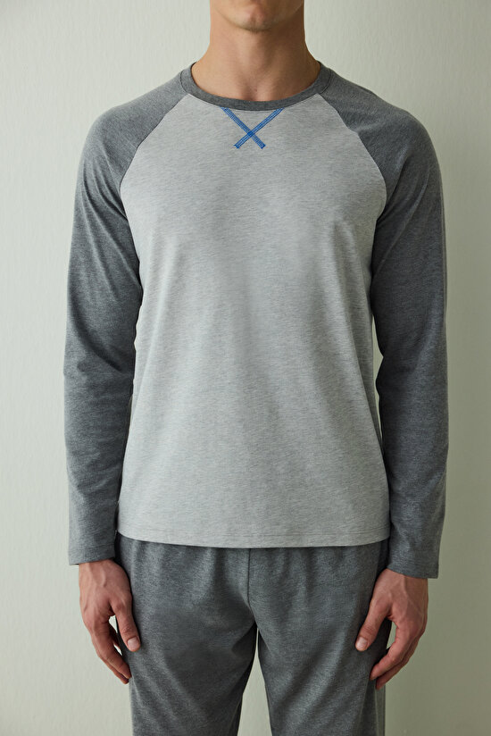 Antrasit Erkek Uzun Kollu Pamuklu Pijama Takımı - 9