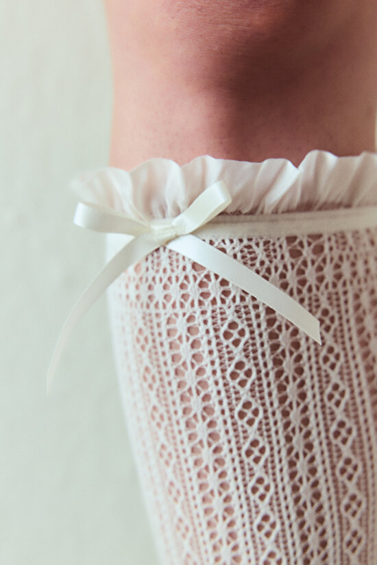 Marshmallow Bow Detail Fishnet Pant Socks - 6