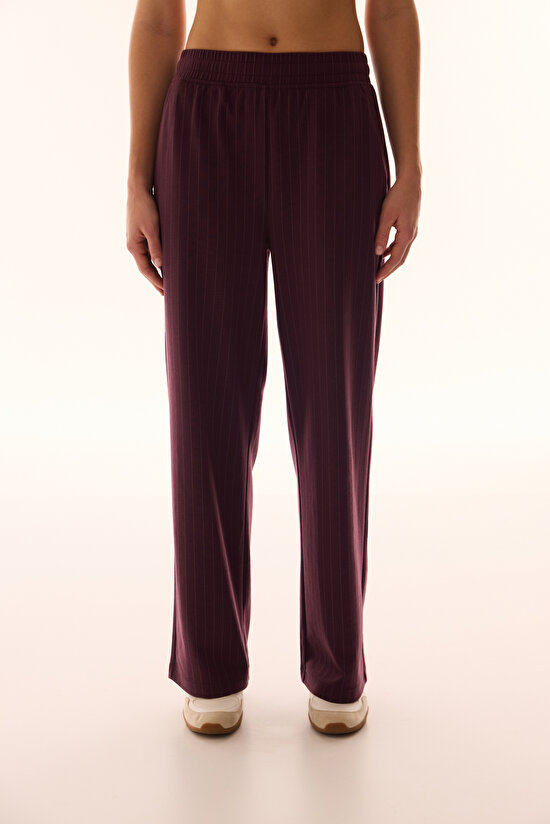 Burgundy Striped Chic Pants - 2