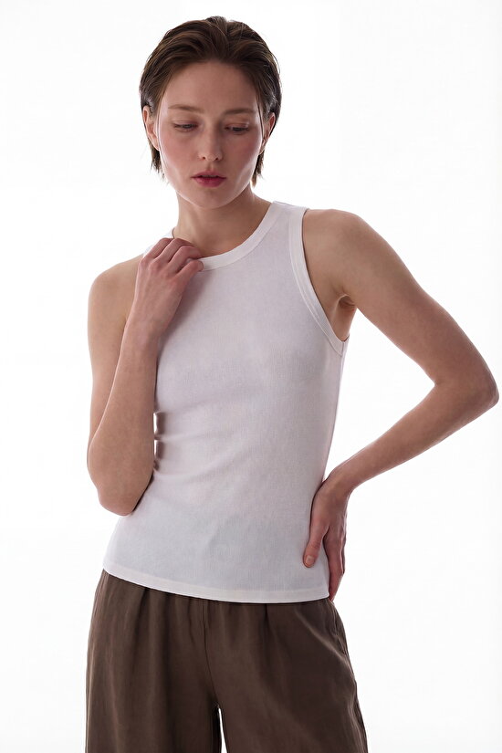 Beyaz Halter Yaka Pamuklu Atlet - 3