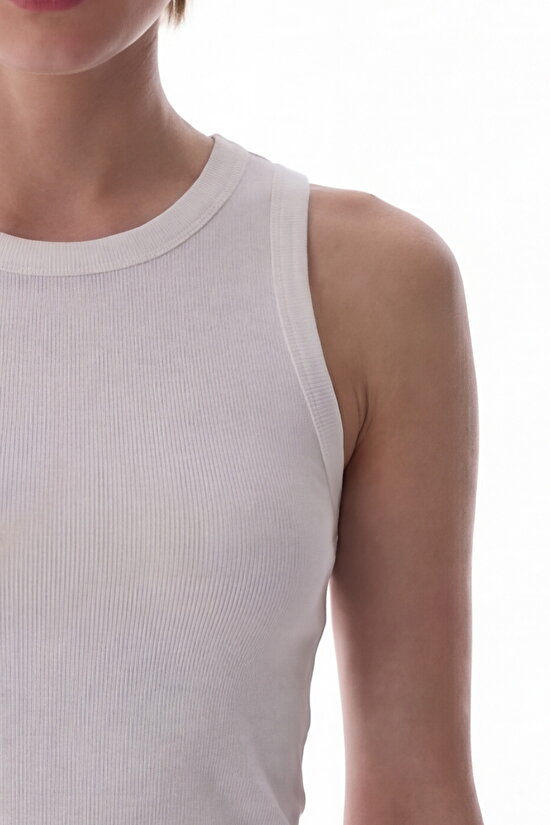 Beyaz Halter Yaka Pamuklu Atlet - 4