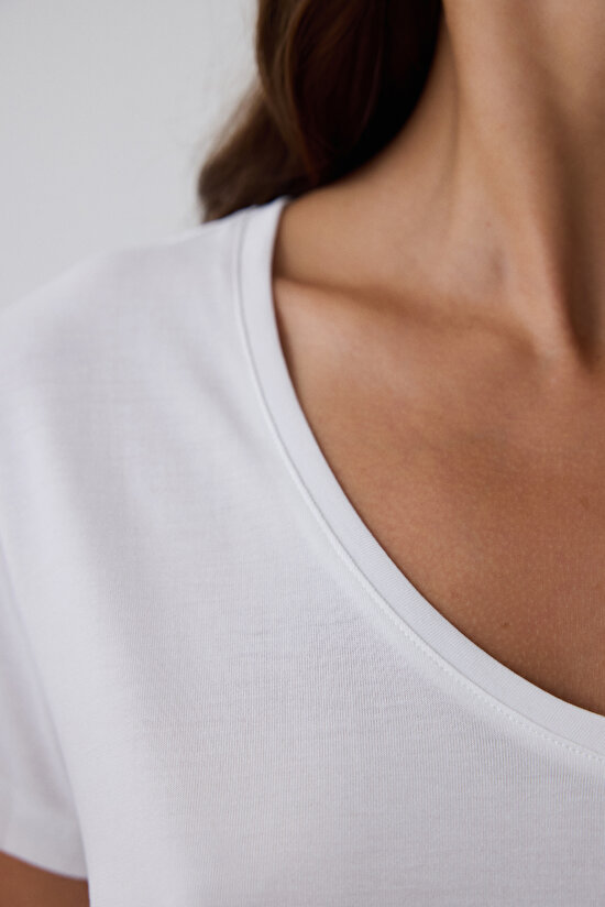 White V Neck Short Sleeve T-Shirt - 3