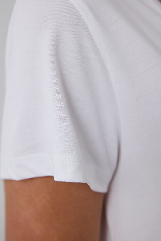 White V Neck Short Sleeve T-Shirt - 4