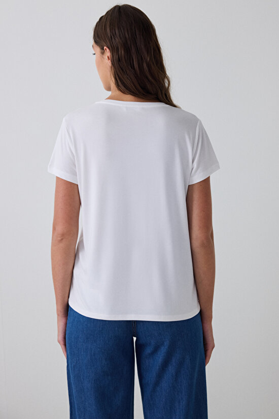 White V Neck Short Sleeve T-Shirt - 5