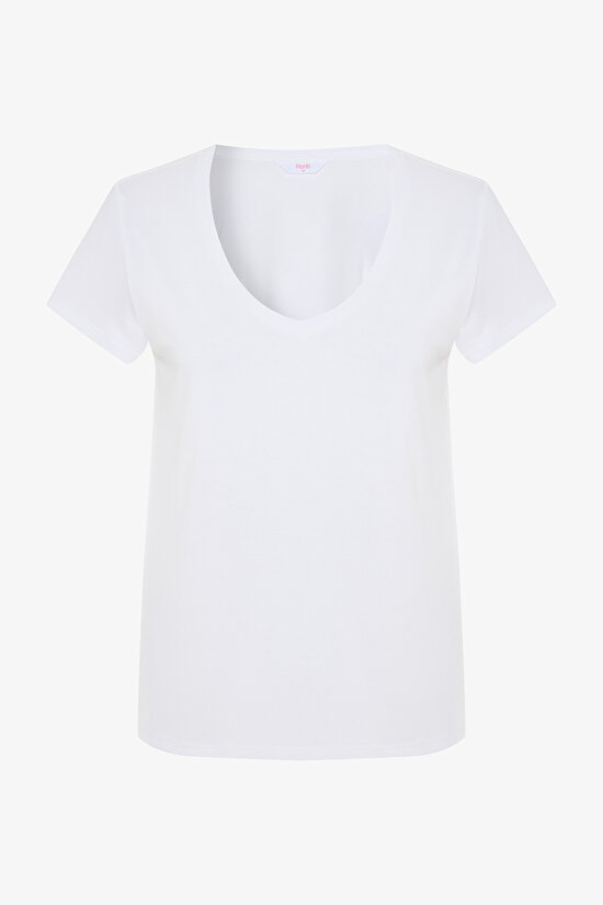 White V Neck Short Sleeve T-Shirt - 6