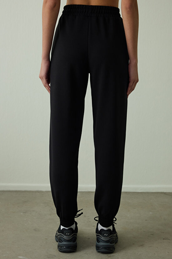 Black Silky Feel Mid Waist Jogger - 4