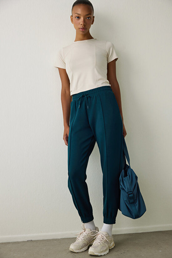 Dark Green Silky Feel Mid Waist Jogger - 5