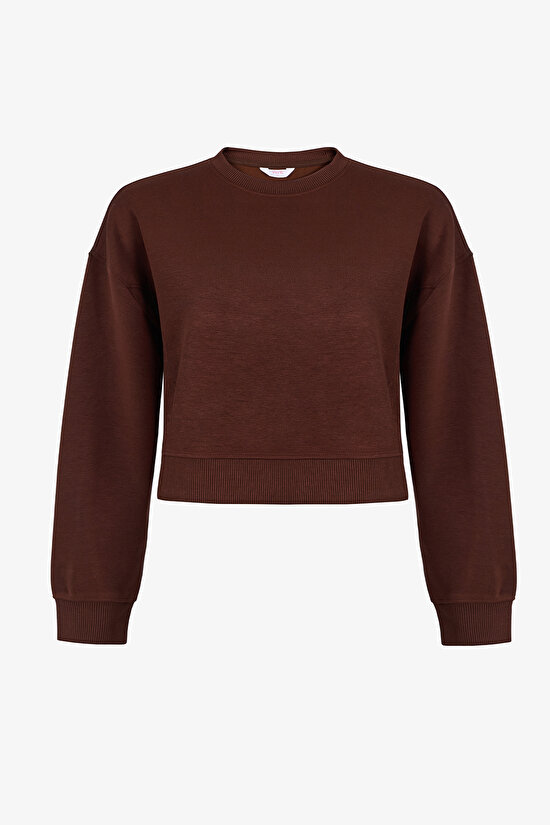 Brown Silky Feel Contrast Sweatshirt - 1
