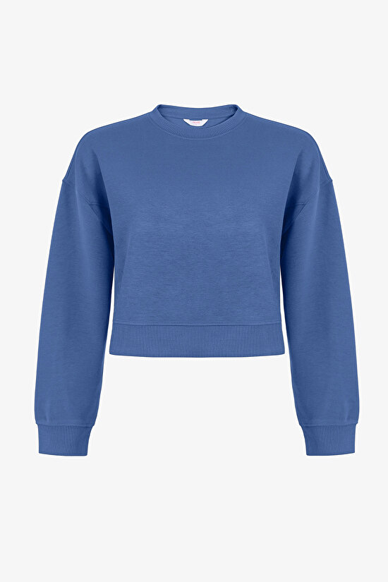 Dark Blue Silky Feel Contrast Sweatshirt - 1