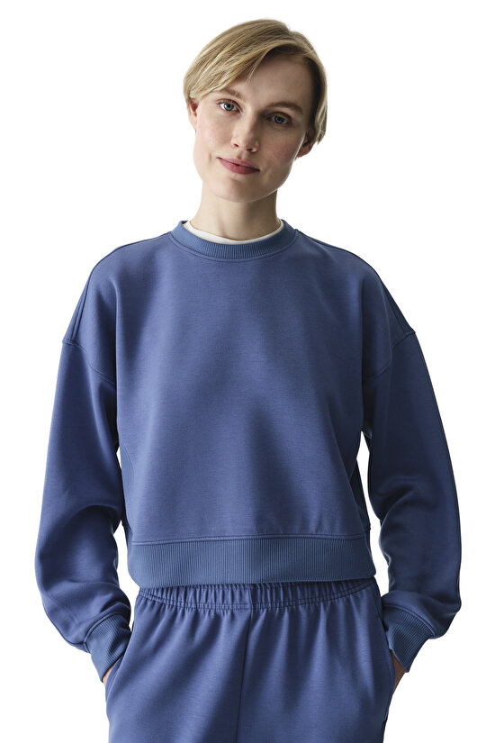 Koyu Mavi Silky Feel Contrast Sweatshirt - 3