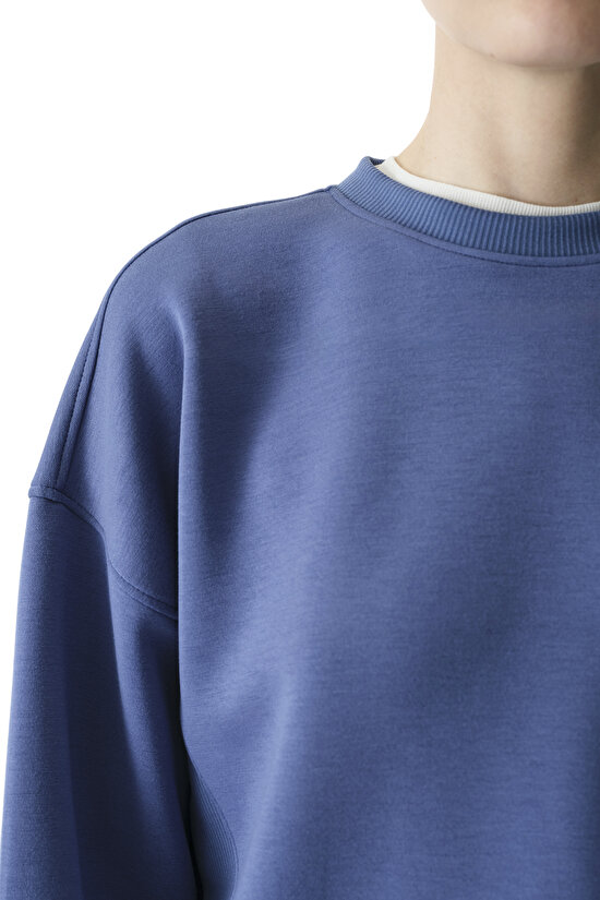 Koyu Mavi Silky Feel Contrast Sweatshirt - 4