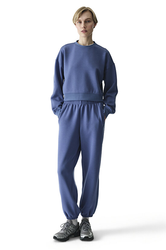 Koyu Mavi Silky Feel Contrast Sweatshirt - 5