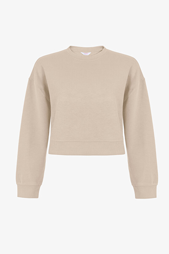 Beige Silky Feel Contrast Sweatshirt - 1