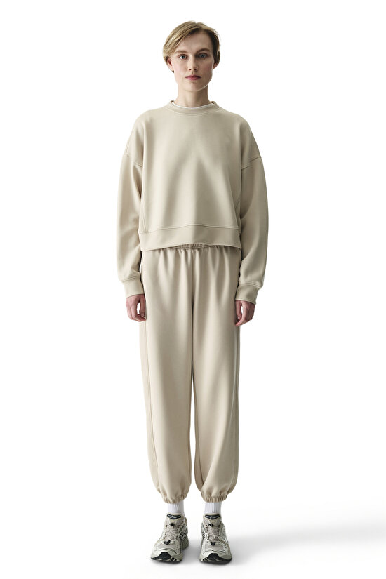 Bej Silky Feel Contrast Sweatshirt - 3