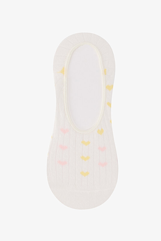 3 Çift Pamuklu Renkli Kalp Desenli Babet Çorap - 3