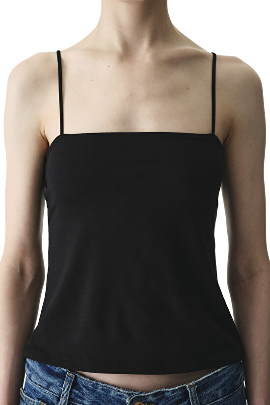 Black Strappy Modal Cotton Tank Top - 3