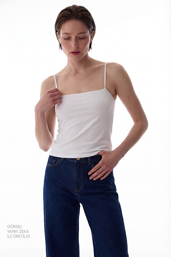 White Strappy Modal Cotton Tank Top - 3