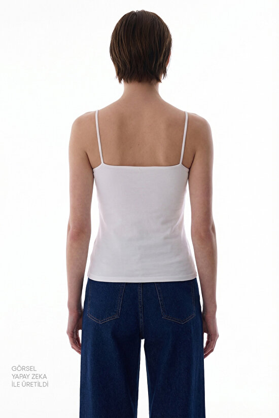 White Strappy Modal Cotton Tank Top - 4