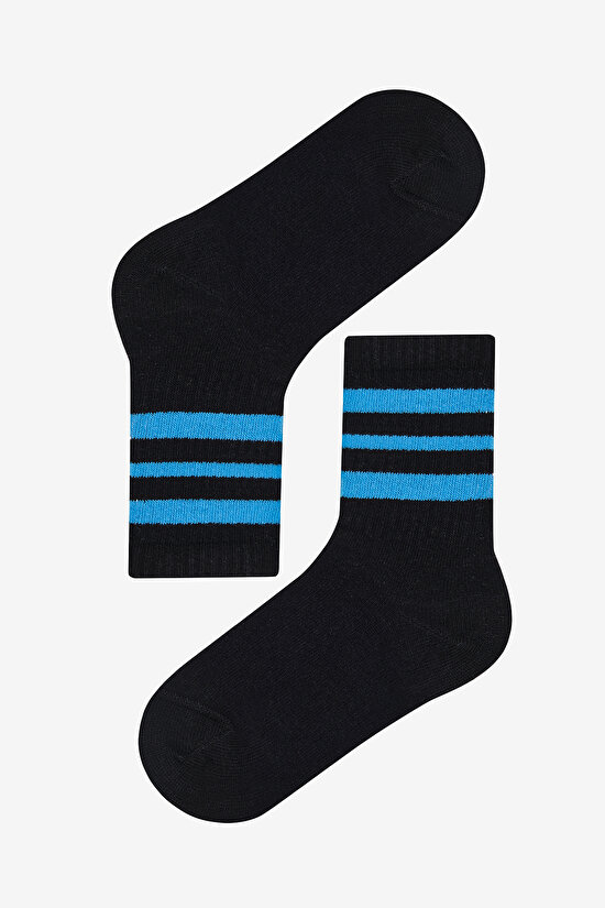 Boys Stripe On 4in1 Black Tennis Socket Socks - 4