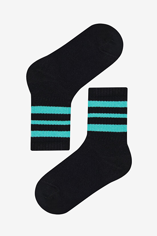Boys Stripe On 4in1 Black Tennis Socket Socks - 5
