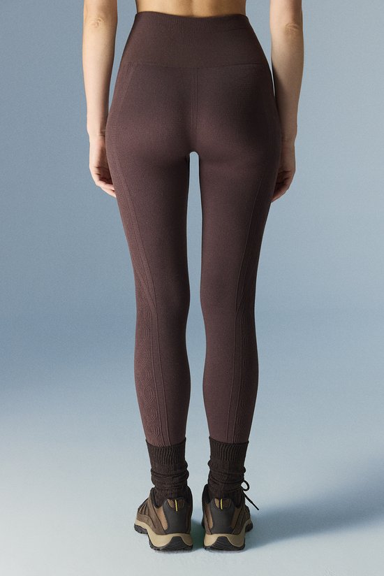 Brown Base Layer Cable Knit Seamless Leggings - 3