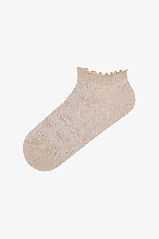 3 Çift Burun Dikişsiz Pamuklu Renkli Kendinden Kalp Desenli Fırfırlı Patik Çorap - 2