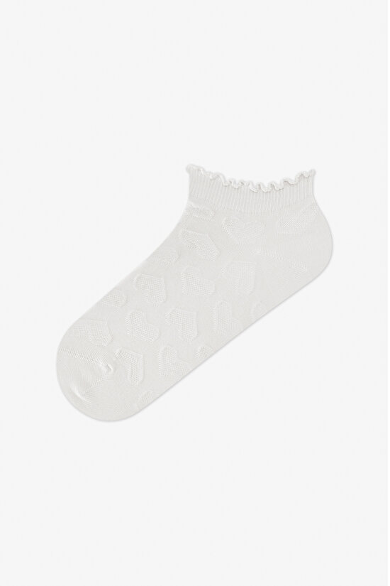 3 Çift Burun Dikişsiz Pamuklu Renkli Kendinden Kalp Desenli Fırfırlı Patik Çorap - 4