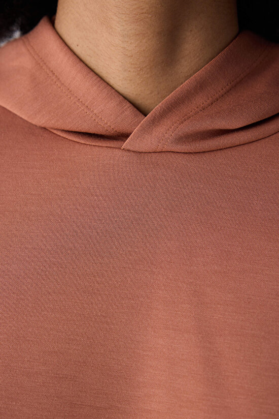 Açık Kahve Kapüşonlu Silky Touch Sweatshirt - 5