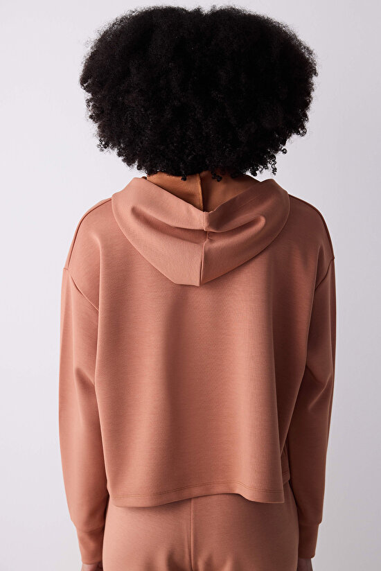 Açık Kahve Kapüşonlu Silky Touch Sweatshirt - 6