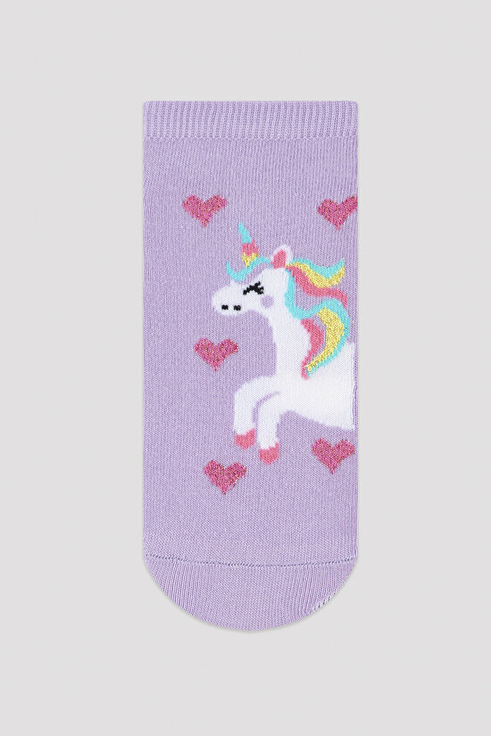 Kız Çocuk Lila Unicorn Kalp Desenli 2li Patik Çorap - 3