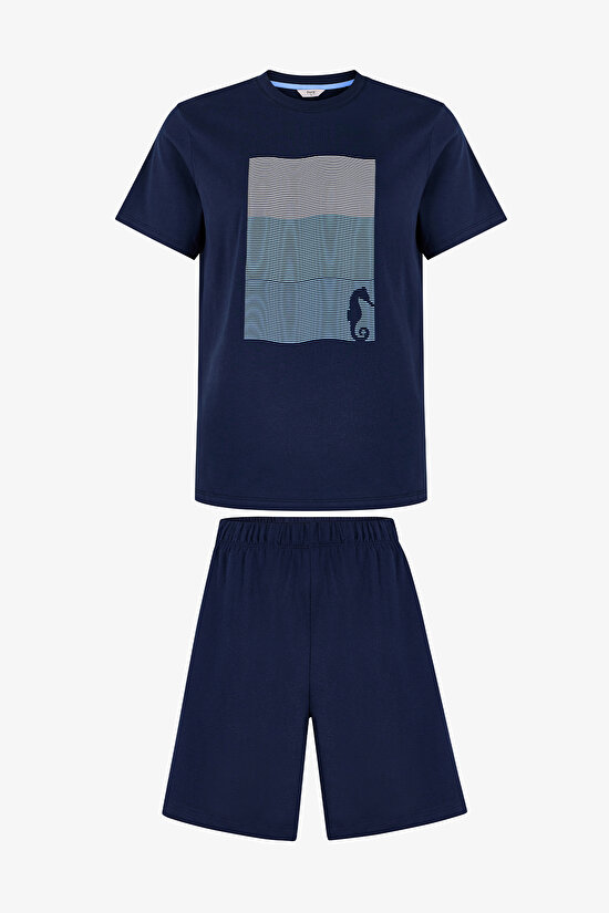 Erkek Renkli Ocean Track Şortlu Pijama Takımı - 1