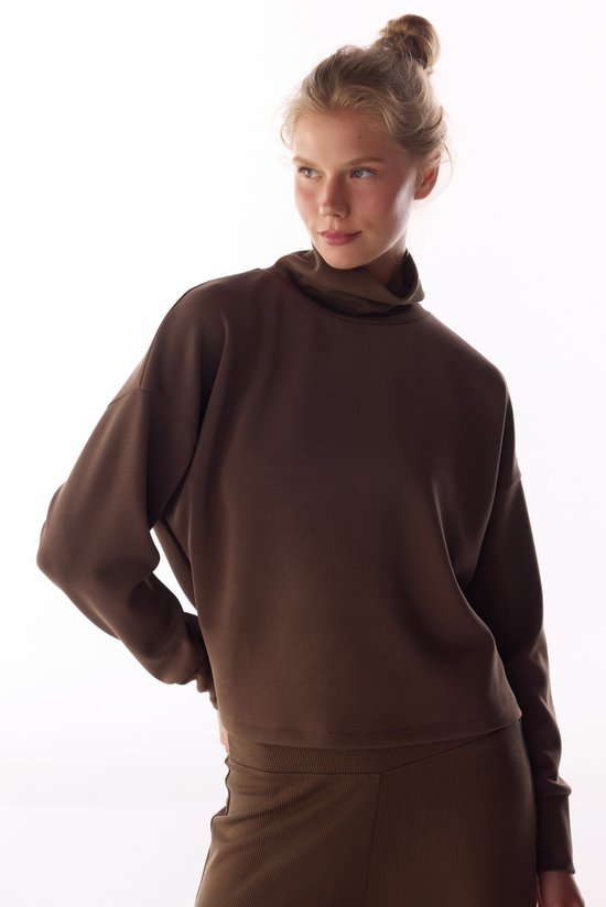 RIB MODAL HIGH NECK CROP, L, BN75 BROWN