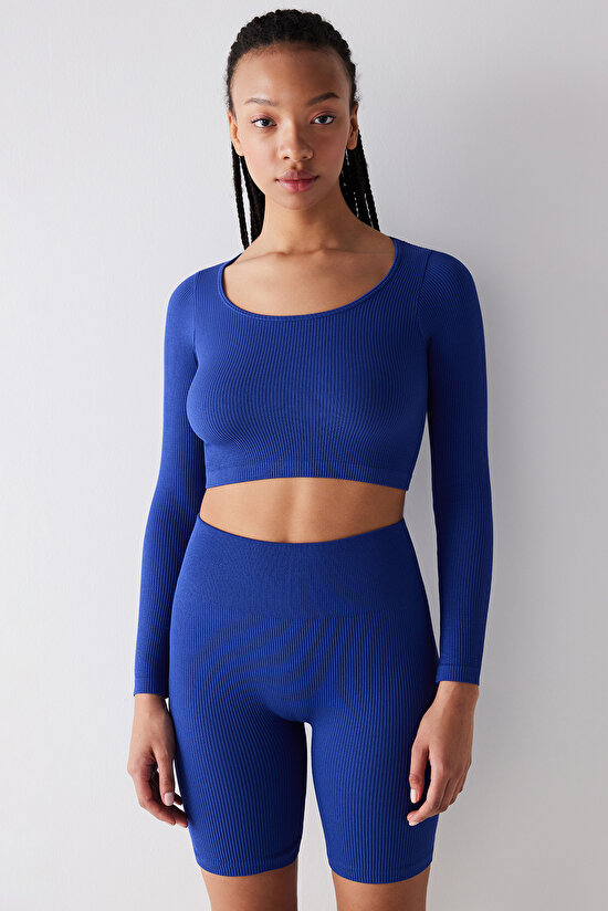 Seamless Dikişsiz Ribbed Active Saks Mavisi Üst - 3