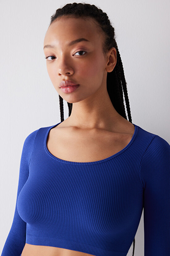 Seamless Dikişsiz Ribbed Active Saks Mavisi Üst - 4