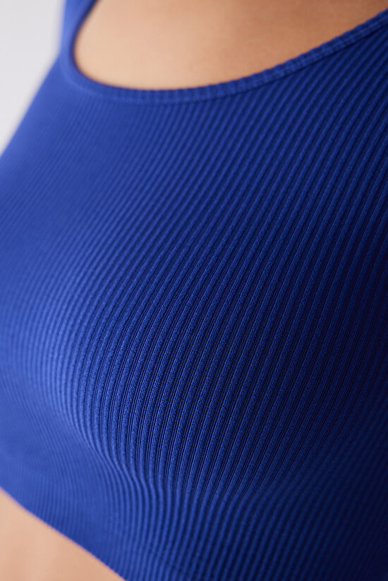 Seamless Dikişsiz Ribbed Active Saks Mavisi Üst - 5